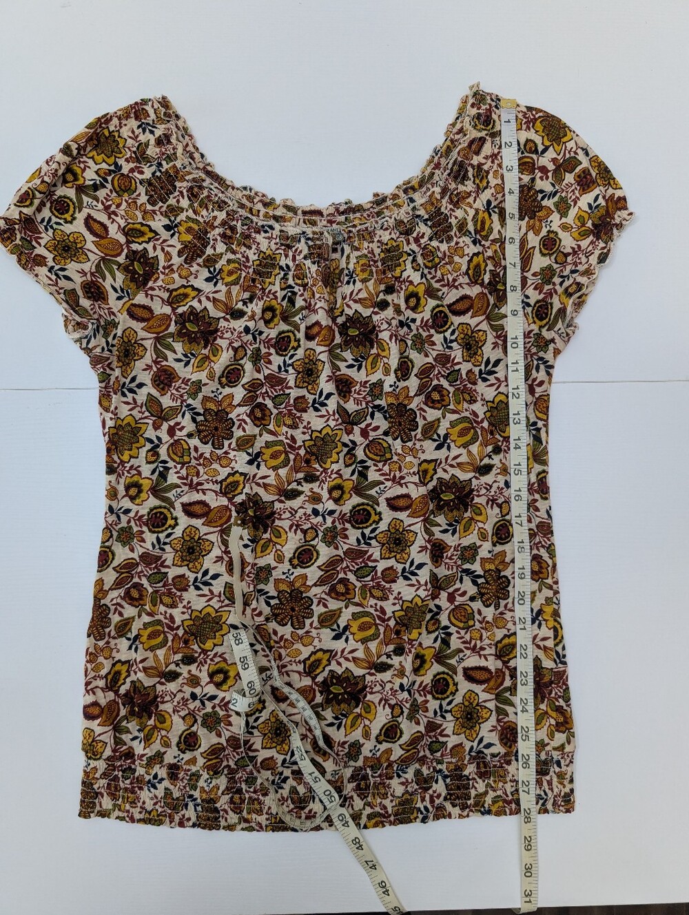 Lucky Brand Cotton Floral Top Tee Size XL Smocked Stretchy Boho Cottage Casual - Picture 6 of 10